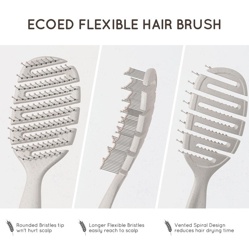 ecoed Detangler Hairbrush, Soft Bristle Detangling Brush for Straight, Wavy,Curly and Fine Hair, Dry and Wet, Quick Smoothing for Women and Men, Eco-Friendly & Sustainable Material (Natural) - Image 4